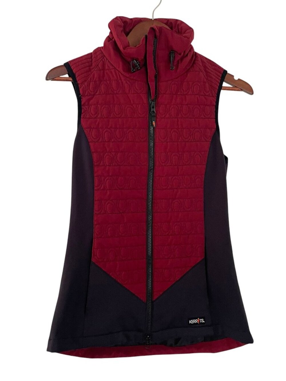 Kerrits Acclimate Quilted Riding Vest Sz XS Burgundy Red Black Zip Up Equestrian